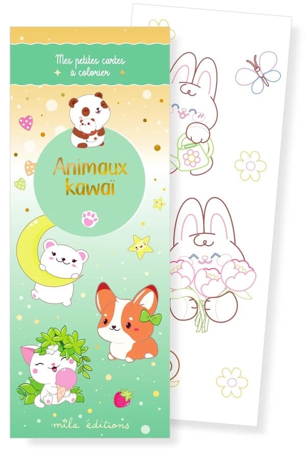 Animaux kawaï : Mes petites cartes à colorier
