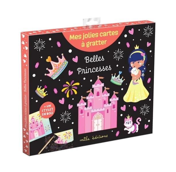 Mes jolies cartes à gratter : Belles princesses : Pochette avec 8 cartes à gratter et un stylet en bois