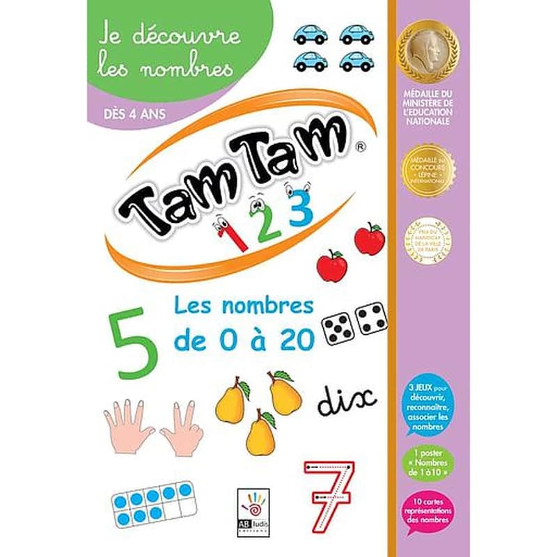 Je les nombres Tam Tam 1 2 3 : Les nombres de 0 à 20. Avec 3 jeux Tam Tam, 1 poster et 10 cartes nombres