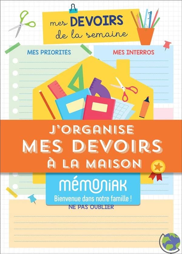 Mémoniak : j'organise mes devoirs à la maison : mes devoirs de la semaine ; bloc de 52 plannings de révision