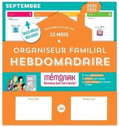 Mémoniak : Organiseur familial hebdomadaire : Calendrier aimanté : De septembre à décembre (édition 2025