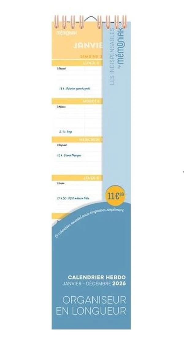 Calendrier hebdomadaire janvier-décembre : organiseur en longueur (édition 2026)