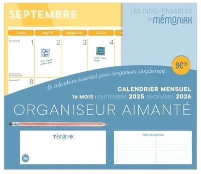 Mémoniak : Organiseur aimanté calendrier mensuel : De septembre à décembre (édition 2025