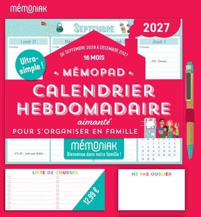 Mémopad : Calendrier hebdomadaire aimanté pour s'organiser en famille : De septembre à décembre (édition 2026