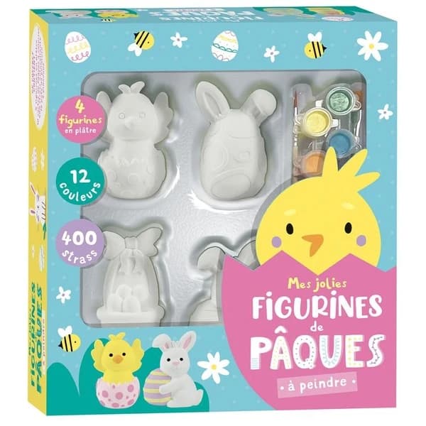 Mes jolies figurines de Pâques à peindre : Avec 4 figurines en plâtre, 12 pots de peinture, 2 pinceaux en bois, 400 strass autocollants et 10 cartes de Pâques