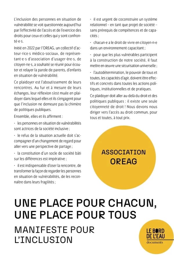 Une place pour chacun, une place pour tous : Manifeste pour l'inclusion