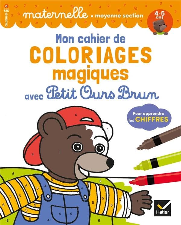 Mon cahier de coloriages magiques avec Petit Ours Brun : pour apprendre les chiffres : 4