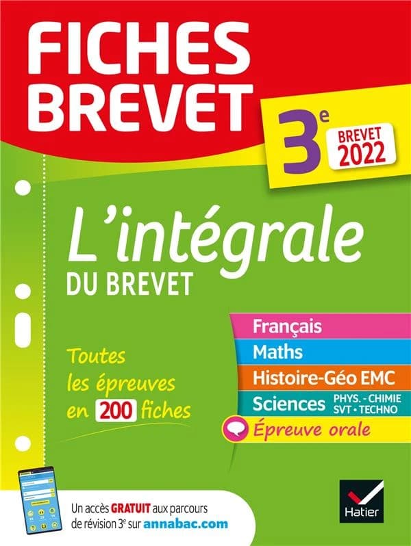 Fiches brevet ; l'intégrale du brevet ; 3e ; brevet 2022