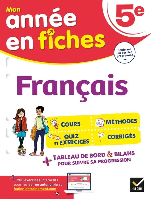 Mon année en fiches ; français ; 5e