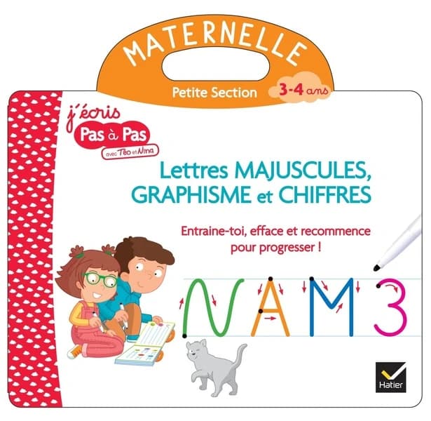 Livre ardoise lettres majuscules, graphisme et chiffres ; PS