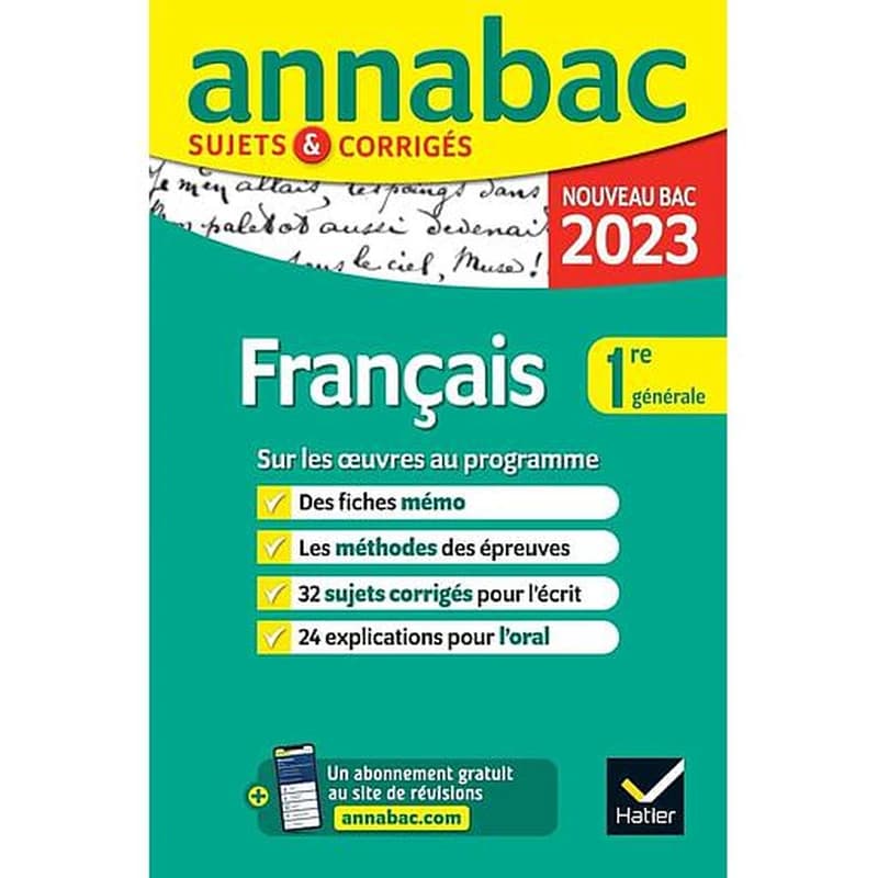 Annabac sujets & corrigés : français ; 1re générale (édition 2023)