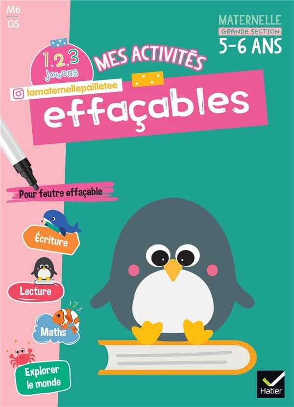 Mes activités effaçables : 1, 2, 3 Jouons ! : maternelle grande section : 5-6 ans : [Album à colorier]