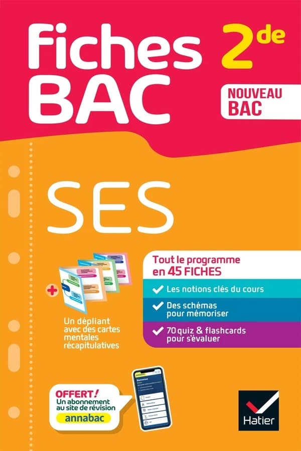 Fiches bac : SES ; 2de ; Tout le programme en 45 fiches