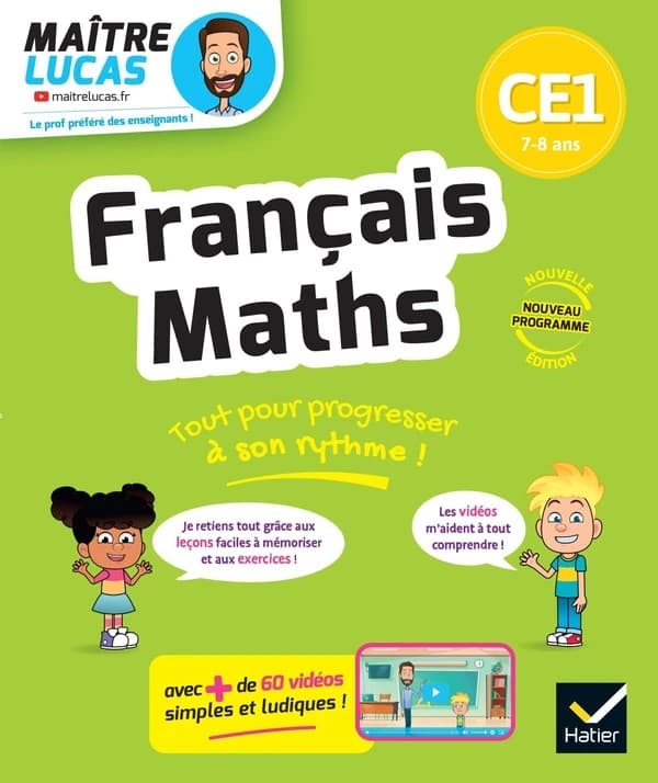 C'est simple avec Maître Lucas : Français et Maths ; CE1 ; Cahier de soutien avec des vidéos : Leçons et exercices corrigés