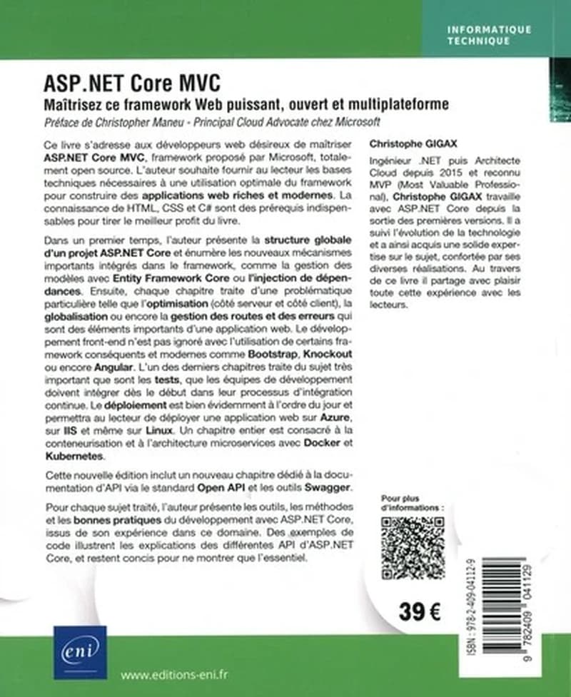 ASP.NET Core MVC : maîtrisez ce framework web puissant, ouvert et multiplateforme (3e éd.) [Christophe Gigax] ; préface de Christopher Maneu,...