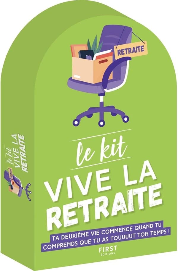 Le Kit Vive la retraite : Petit bilan jouissif d'un jeune retraité ; Petites blagues pour seniors endurcis ; Petit jeux pour avoir une mémoire en béton armé ; Petits sudokus pour passer le temps ; Petit carnet pour commence ses mémoires
