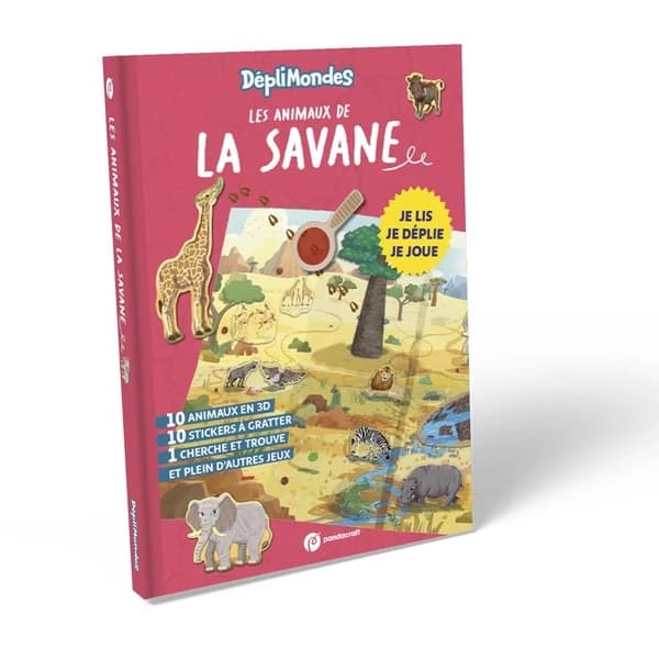 Déplimondes : Les animaux de la savane : Je lis, je déplie, je joue