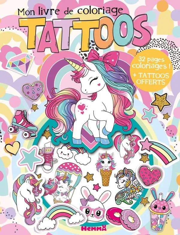 Mon livre de coloriages : Tattoos (Licornes)