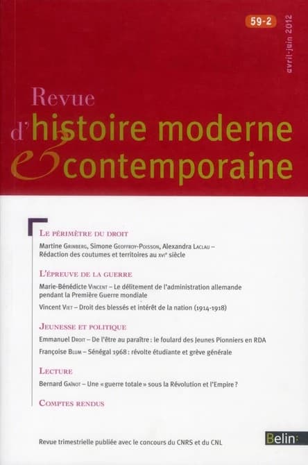 Revue d'Histoire Moderne et Contemporaine n.59-2 : avril-juin 2012