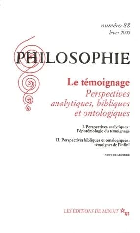 Le témoignage : Perspectives analytiques, bibliques et ontologiques