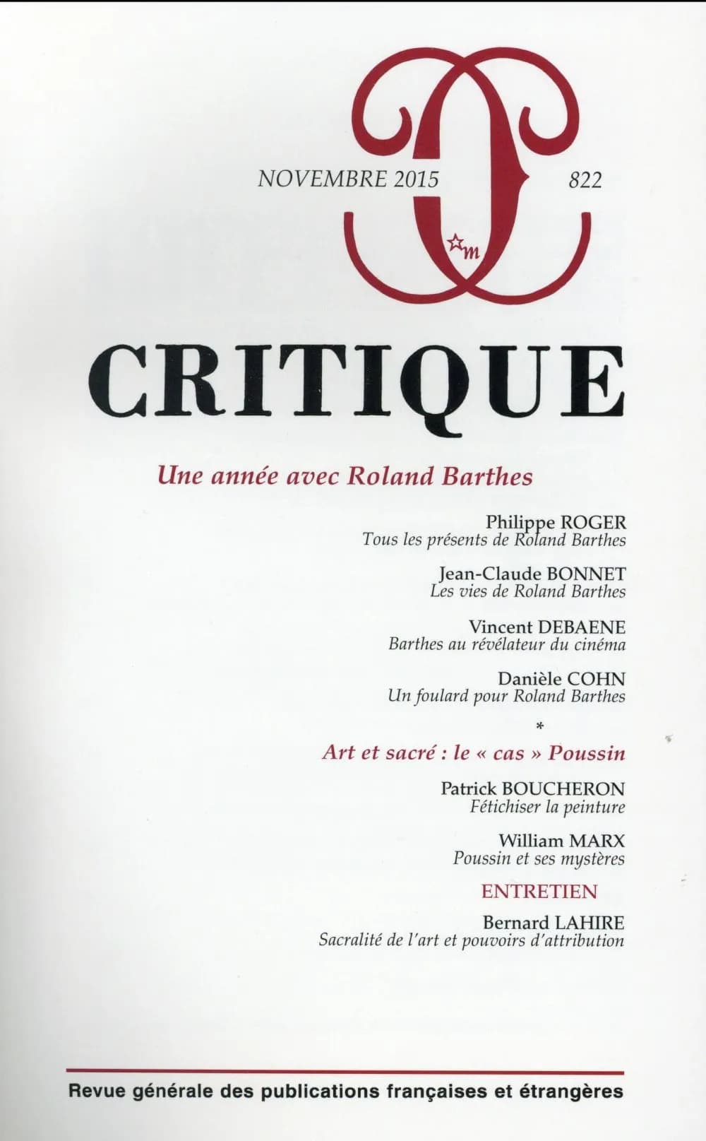 Revue Critique n.822 : une année avec Roland Barthes