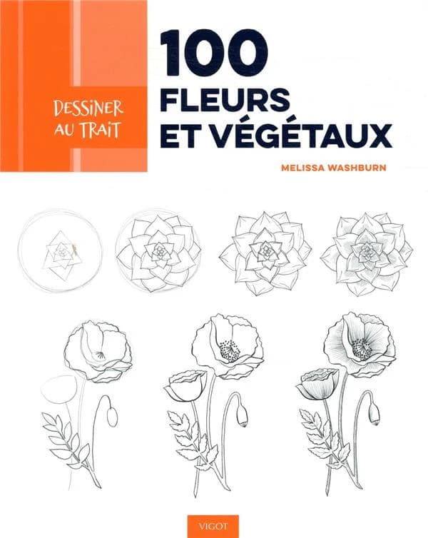 Dessiner au trait : 100 fleurs et végétaux : des modèles pas à pas pour apprendre à dessiner les plantes et les fleurs