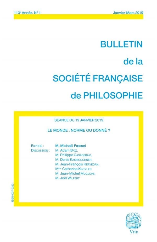 Bulletin de la Société française de philosophie n.2019
