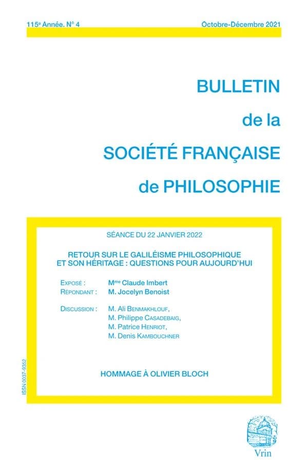 Retour sur le galiléisme philosophique et son héritage : questions pour aujourd'hui : séance du 22 janvier 2022