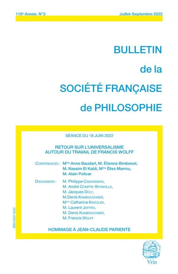 Bulletin de la Société française de philosophie n.116-1 : l'origine de l'apparaître : pour une cosmologie phénoménologique