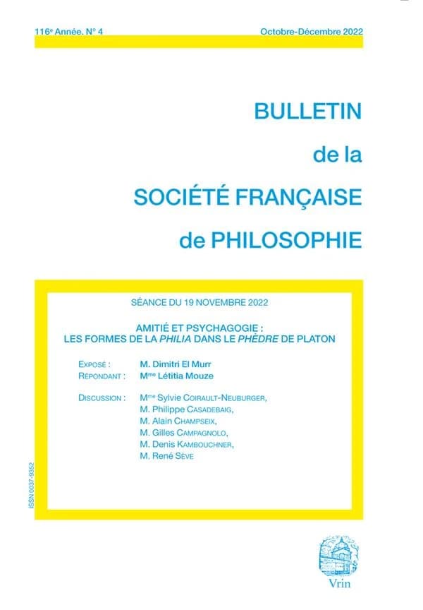 Amitié et psychagogie : les formes de la Philia dans le Phèdre de Platon : séance du 19 novembre 2022