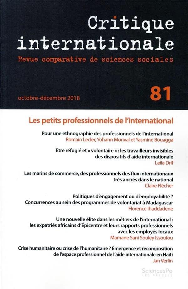 Revue critique internationale n.81 : les petits professionnels de l'international