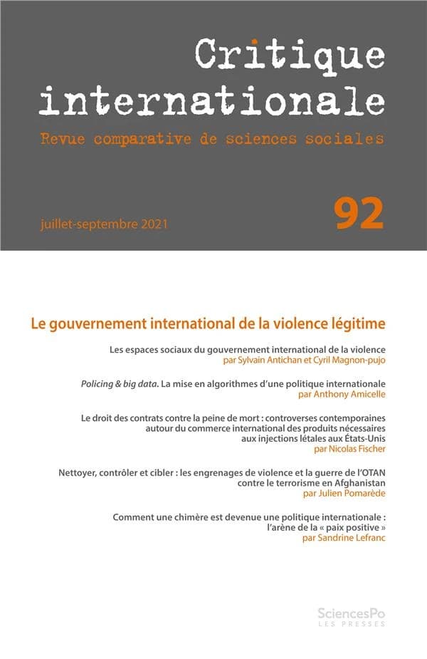Revue critique internationale n.92 : le gouvernement international de la violence légitime