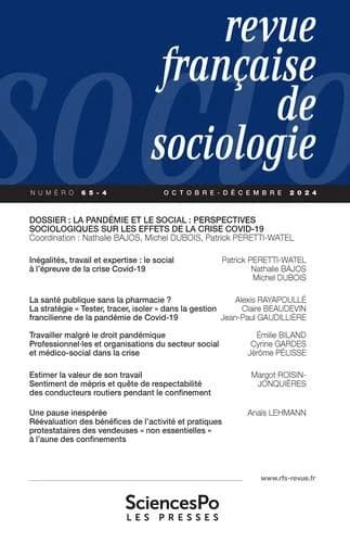 Revue française de sociologie : La pandemie et le social : Perspectives sociologiques sur les effets de la crise COVID-19