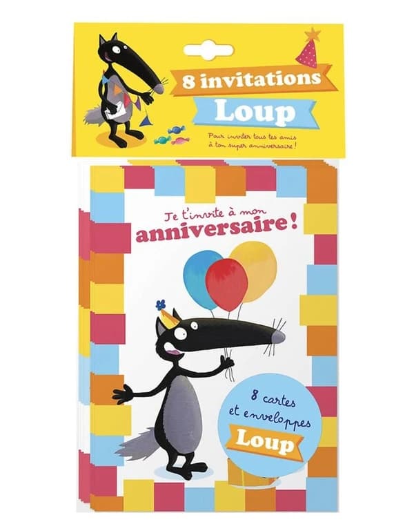 Pack de 8 cartes d'anniversaire Loup