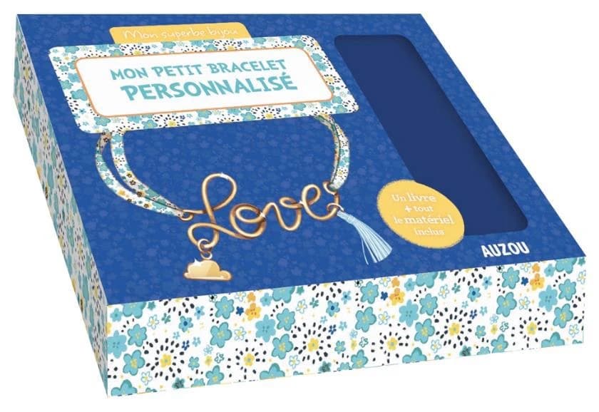 Mon joli bracelet personnalisé : Avec un livre de 24 pages, 1 cordon, du fil métallique doré, du fil métallique turquoise, 1 charm, 1 pompom, des anneaux et 1 fermoir