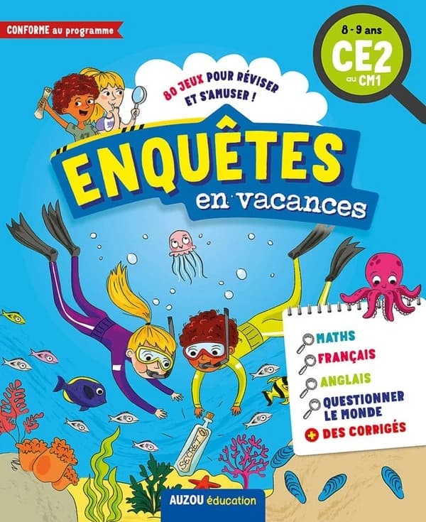 Cahier de vacances ; enquêtes en vacances ; CE2 au CM1