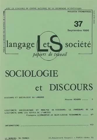 Langage et société, n° 37