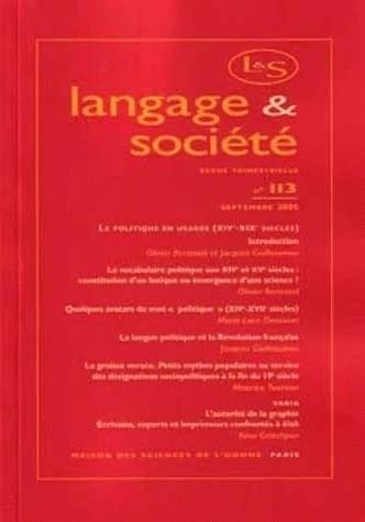 Langage & société n.113 : Septembre 2005