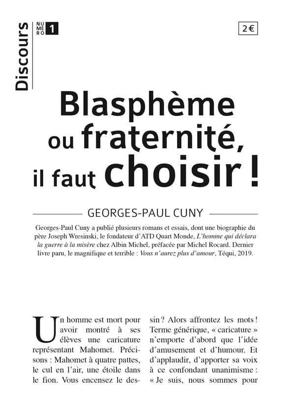 Blasphème ou fraternité, il faut choisir !