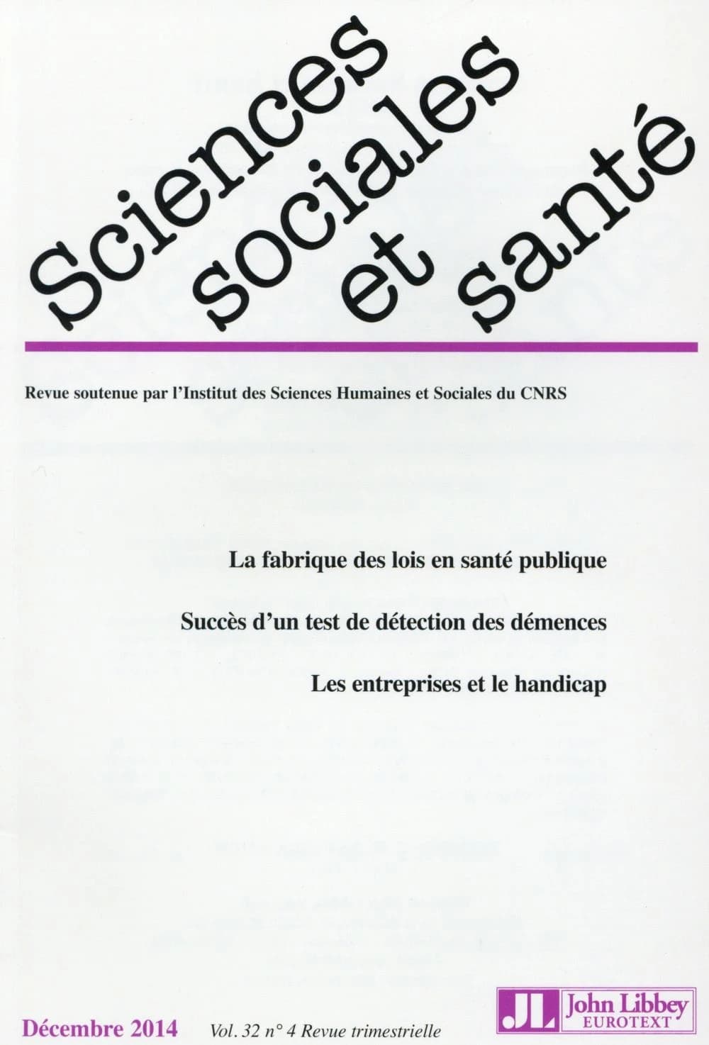 REVUE SCIENCES SOCIALES ET SANTE n.32