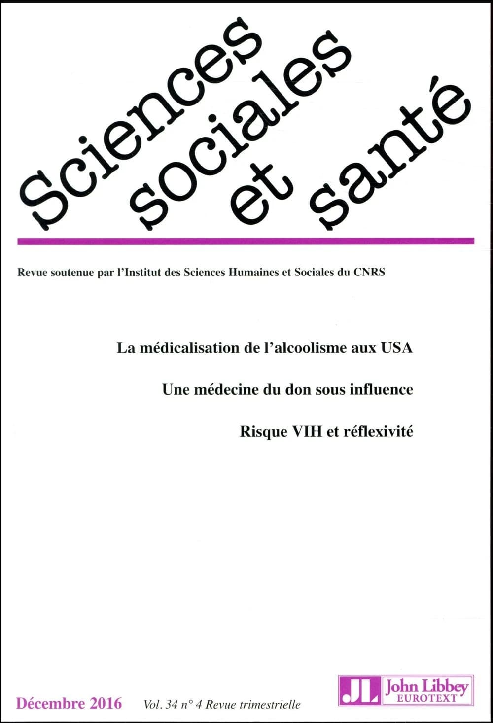 REVUE SCIENCES SOCIALES ET SANTE n.34 : n.4 ; décembre 2016