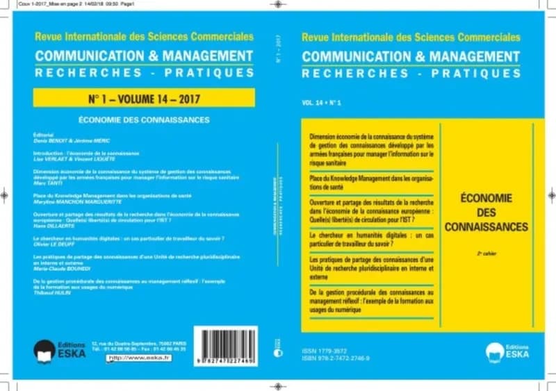 Economie des connaissances-2e cahier-revue cm vol14 n 1-2017