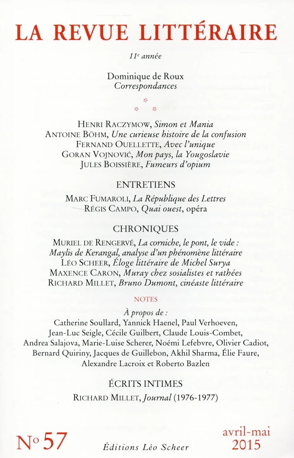 LA REVUE LITTERAIRE n.57 : avril-mai 2015