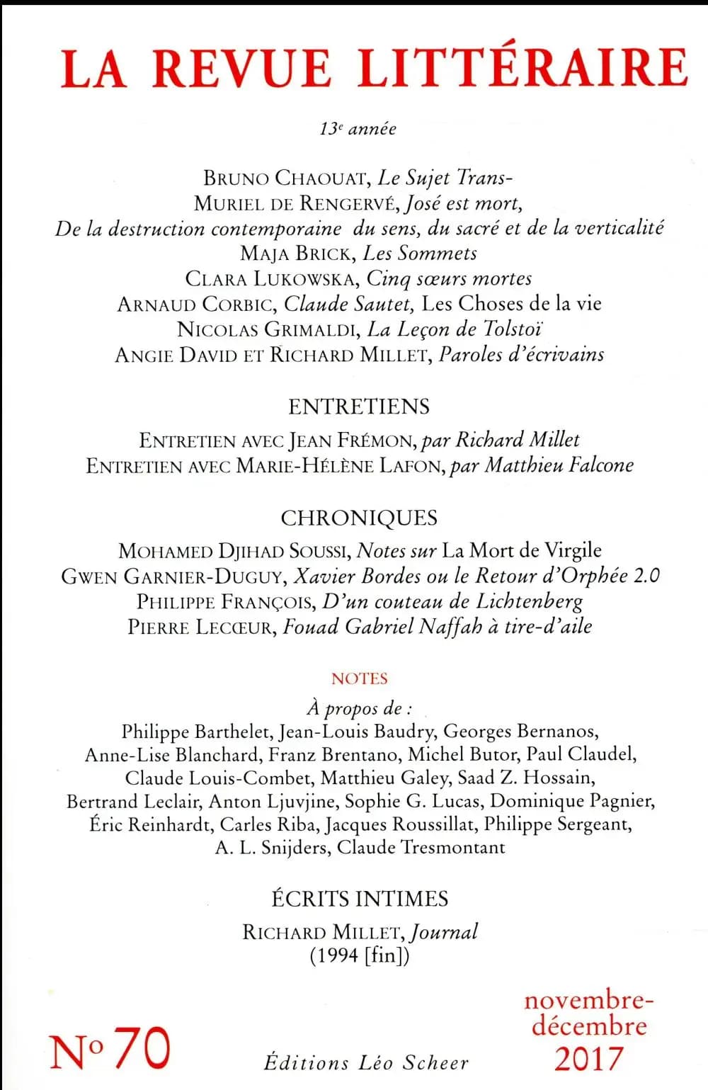LA REVUE LITTERAIRE n.70