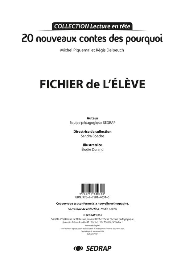 20 nouveaux contes des pourquoi ; fichier de l'élève