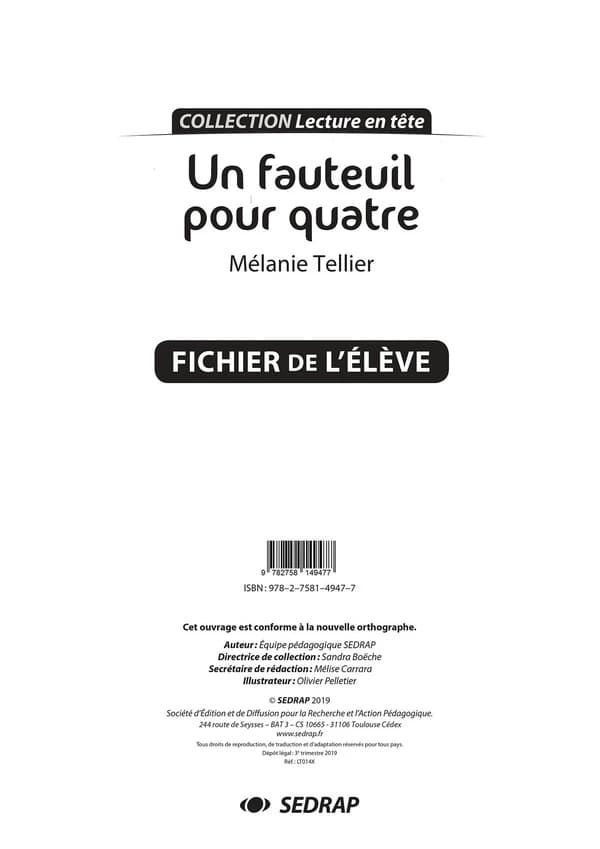 Un fauteuil pour quatre ; le fichier de l'élève