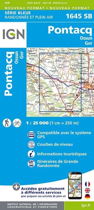 Pontacq : Ossun, Ger (Éd. 1) réalisé et édité par l'Institut national de l'information géographique et forestière ; [surcharges] Fédération française de la randonnée pédestre