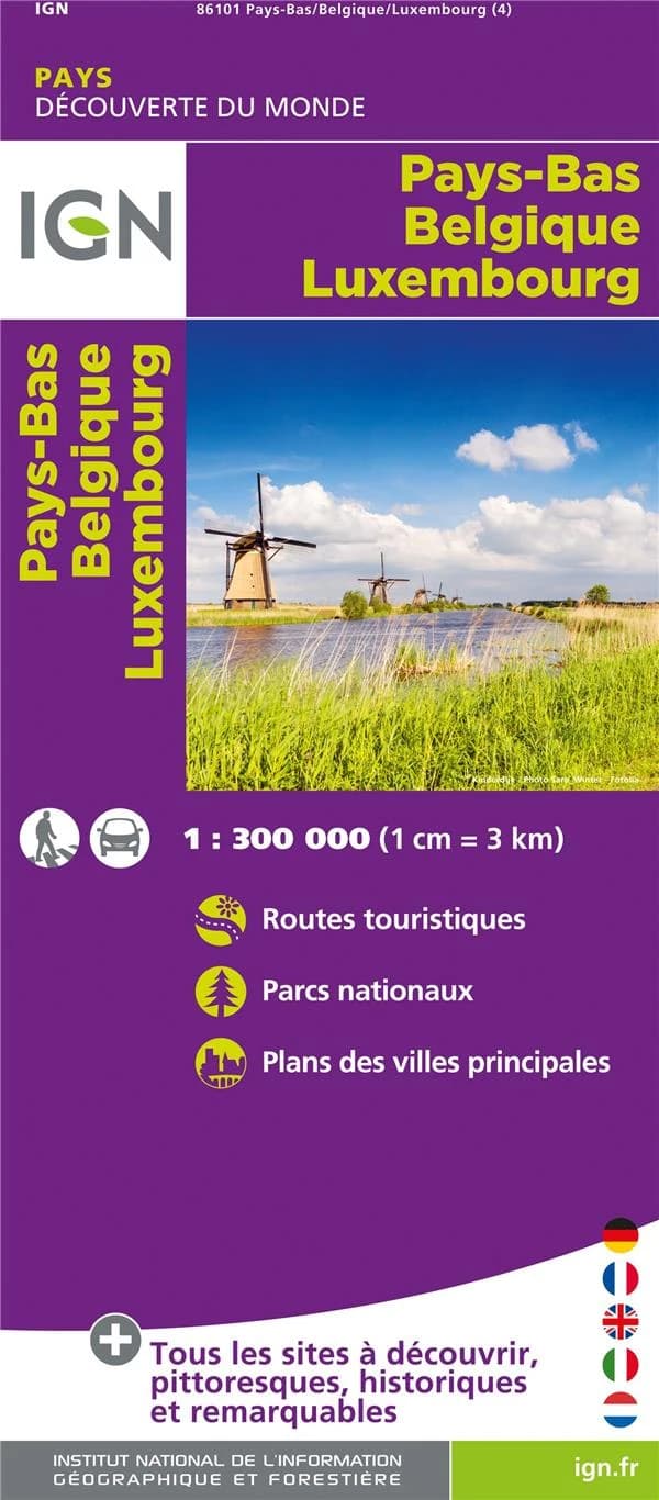 Pays-Bas - Belgique - Luxembourg : carte touristique (Éd. 4) cartographie Mairs geographischer Verlag ; diffusée par l'Institut national de l'information géographique et forestière : Netherland - Belgium - Luxembourg