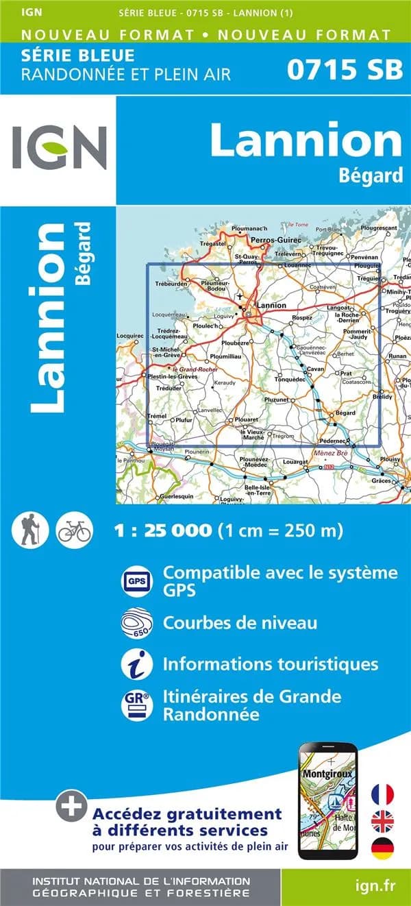 Lannion : Bégard (Éd. 1) réalisé et édité par l'Institut national de l'information géographique et forestière ; [surcharges] Fédération française de la randonnée pédestre