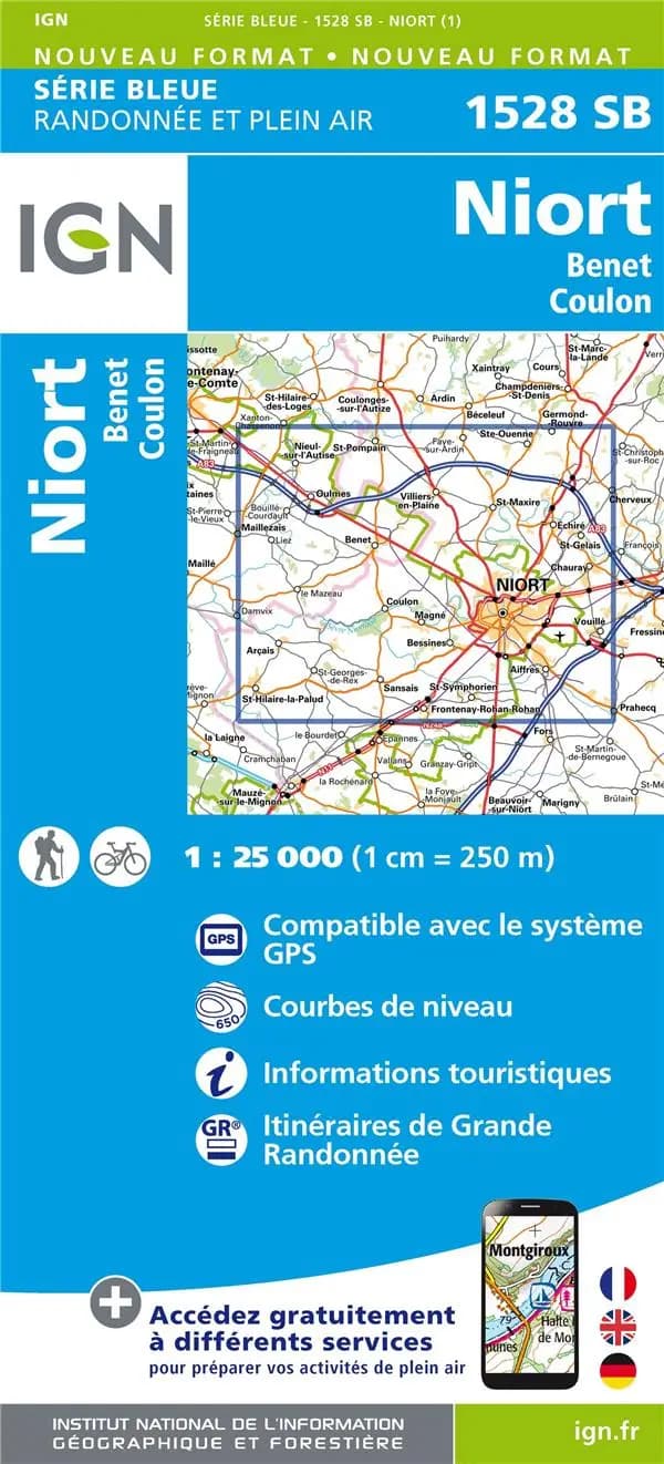 Niort : Benet, Coulon (Éd. 1) réalisé et édité par l'Institut national de l'information géographique et forestière ; [surcharges] Fédération française de la randonnée pédestre